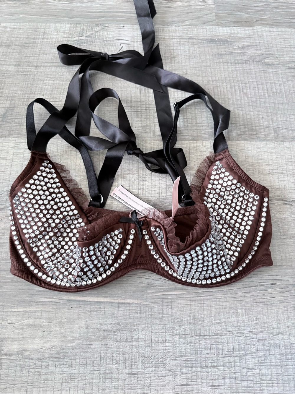 Dream Angels Open Quarter Cup Bra Rhinestone Bling Bows limited edition
